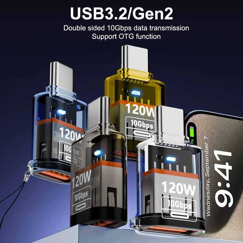 

Адаптер для быстрой передачи данных Type-C к USB3.2 Gen2, 10 Гбит/с, мощность 120 Вт для iPhone, Samsung, Xiaomi, ПК и ноутбуков