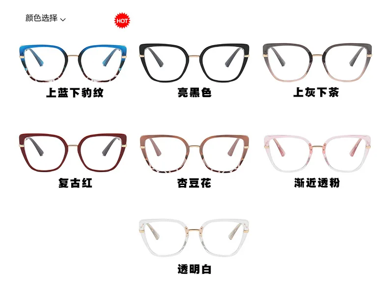 Cat Eye Anti Blue Light Myopia Glasses Classical Optical Glasses Women Metal Temple Customized Brand Design Prescription Glasses