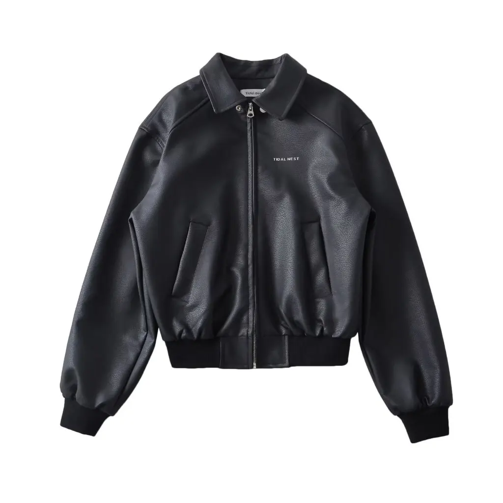 Women's Loose Lapel Leather Coat Motorcycle Style PU Leather Black Jacket Autumn Winter Fashion Top for Ladies
