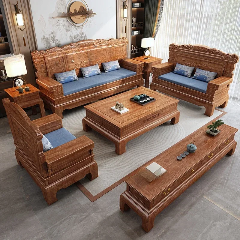 Rosewood solid wood sofa living room winter and summer dual-purpose pineapple plaid carved mahogany furniture