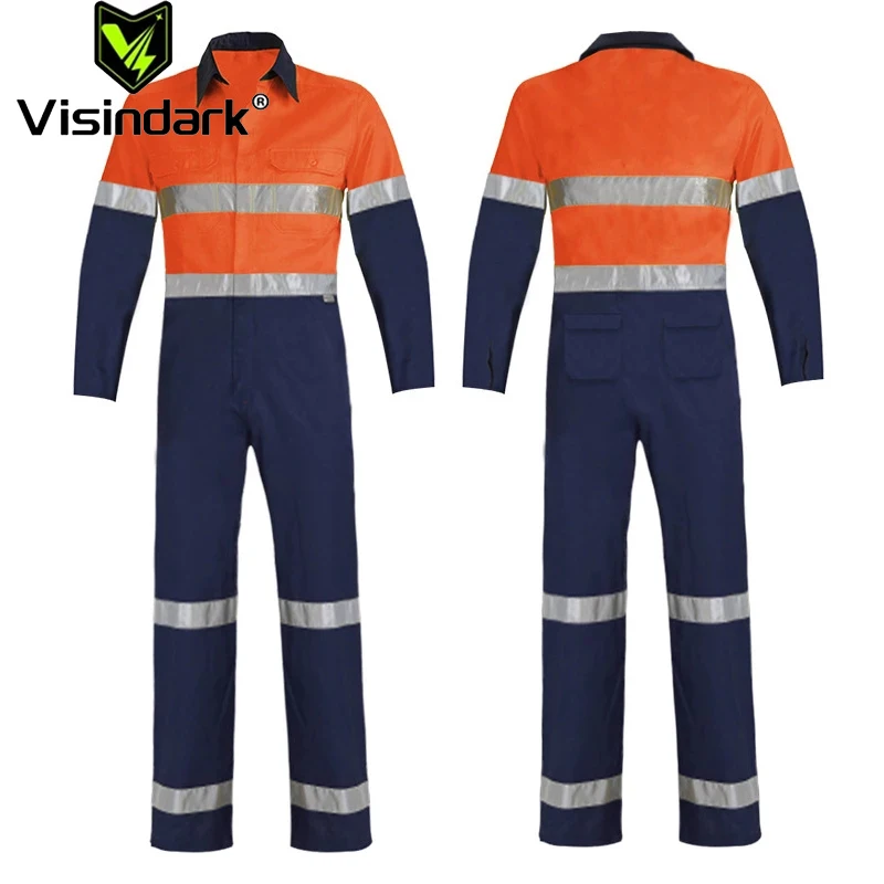 Men'S 100% Cotton Workshop Long Sleeved Integrated Work Clothes Set Night Reflective Mechanical Welder Repair