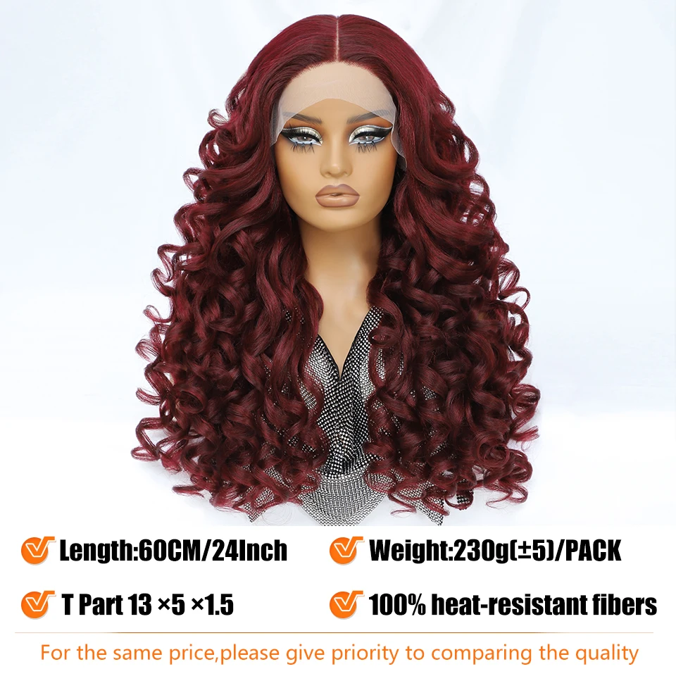 여성용 합성 라티샤 T파트 레이스 프론트 가발, 베이비 헤어가 있는 컬 웨이브 레이스 가발, 프리 플러킹된 곱슬 하이라이트 가발, 옴브레 블랙