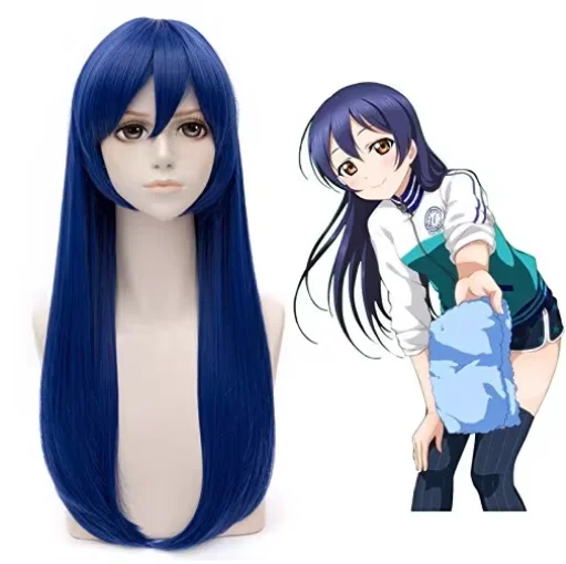 

Anime Dark Blue Cosplay Wig Long Teruhashi Kokomi Heat Resistant Synthetic Hair Party Role Play Wigs