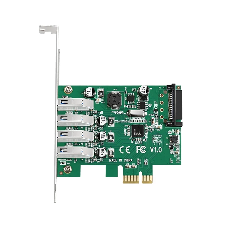 5Gbps 4 Ports USB 3.0 Hub to PCI-E PCIe 1X Expansion Riser Card with SATA Power Connector uPD720201