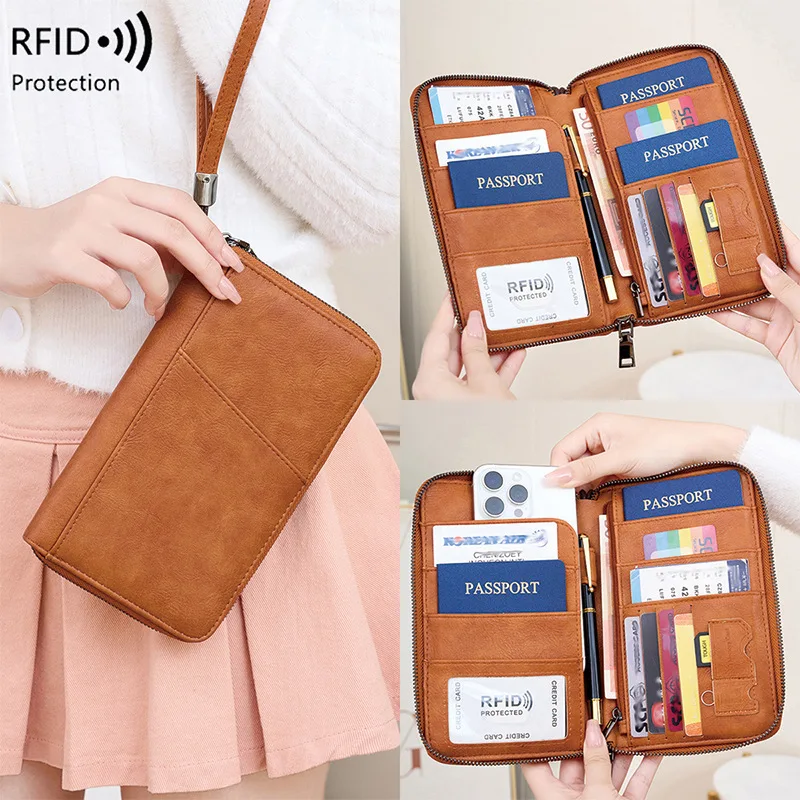 Western RFID Blocking Passprot Bag Large Capacity Multifunctional Storage Women Wallet