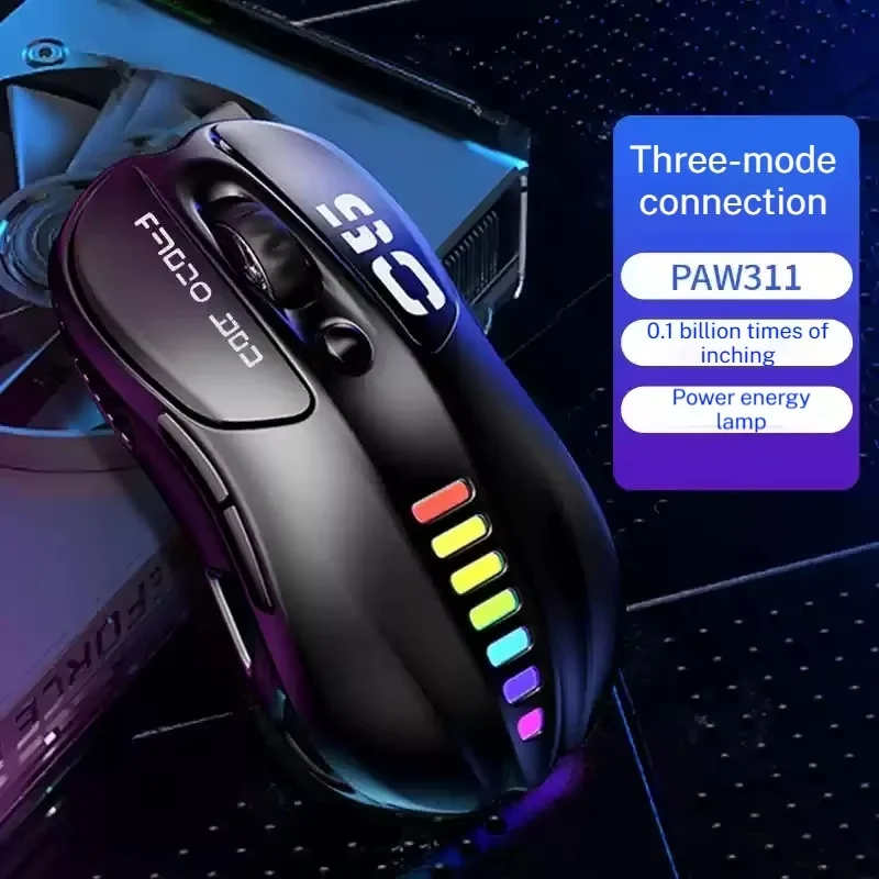 Az57 Mouse Nirkabel Tiga Mode Mouse Gaming 1000Hz 10000Dpi Paw3311 Sensor Rgb Ringan Latensi Rendah Aksesori Game Esports