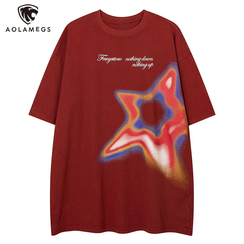 

Aolamegs Men Distressed Short Sleeve T Shirts Star Graphic T Shirt High Street Fashion Tees Harajuk Loose Casual Summer Tops