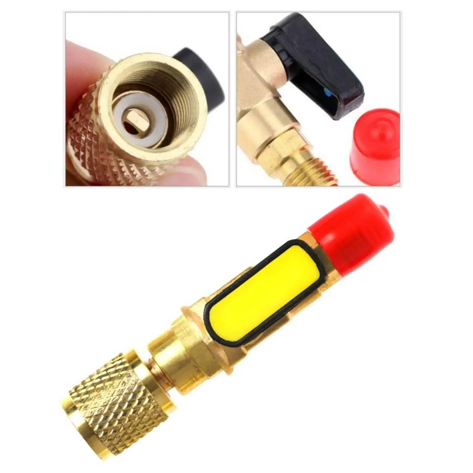 

Brass Refrigerant Straight Ball Shut Comp t Adapter On-Off 1/4" SAE for A/C Refrigerant Charging Hose HV