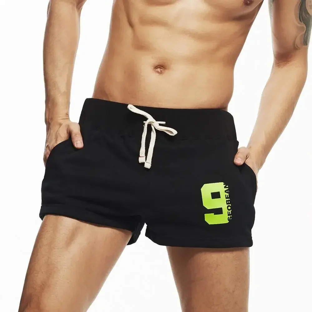 Seobean-loose shorts para homens, algodão, casual, para a praia, pequeno, solto, fitness, para casa, verão