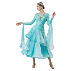 B-22219 New Women Modern Dance Rhinestone Color Diversity Dress Ballroom National Standard Waltz Competition Performance