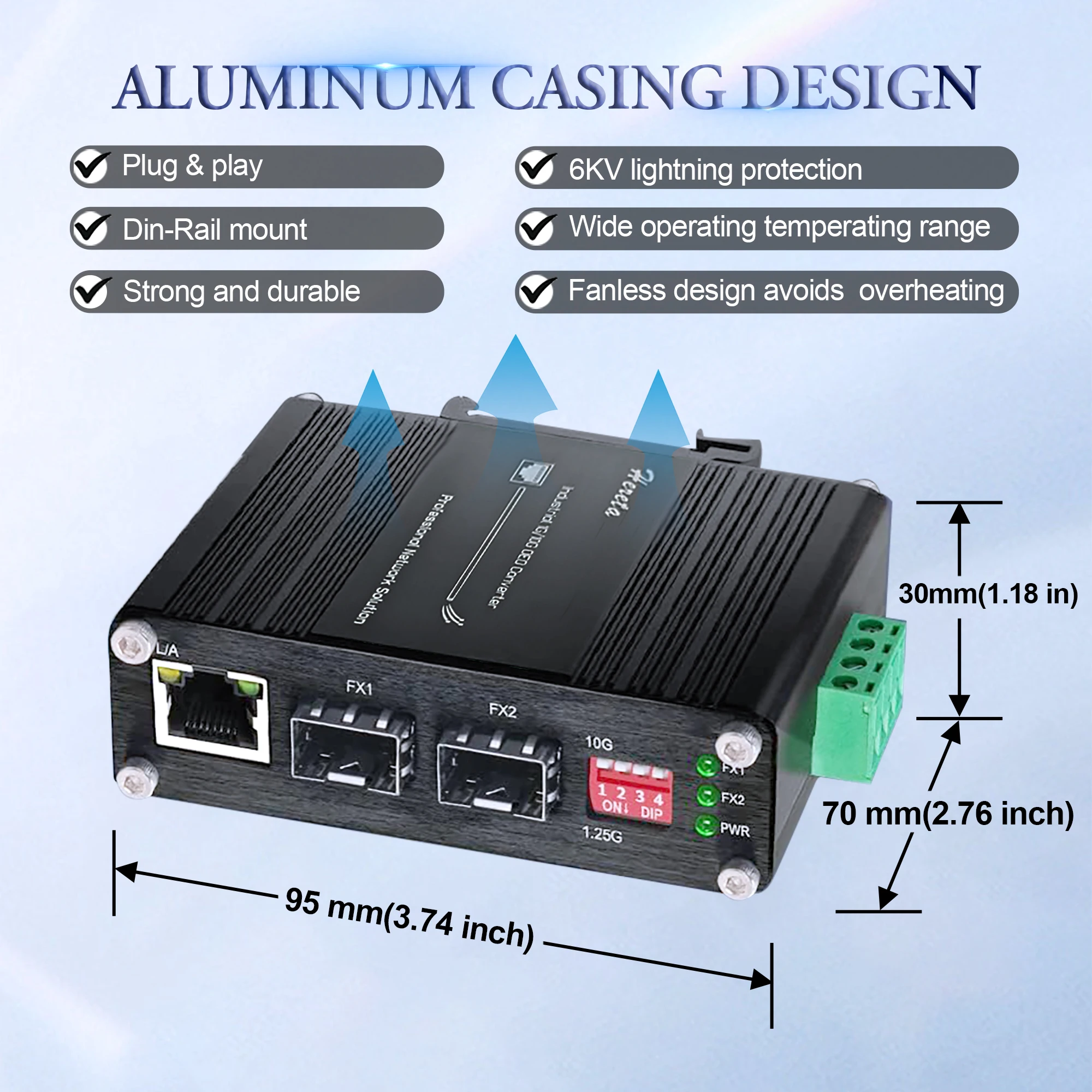 Industrial 1G/10G SFP+ to SFP+ Fiber Media Converter 10G OEO Converter 3R Repeater Fiber Extender 20KM with 1G Ethernet RJ45