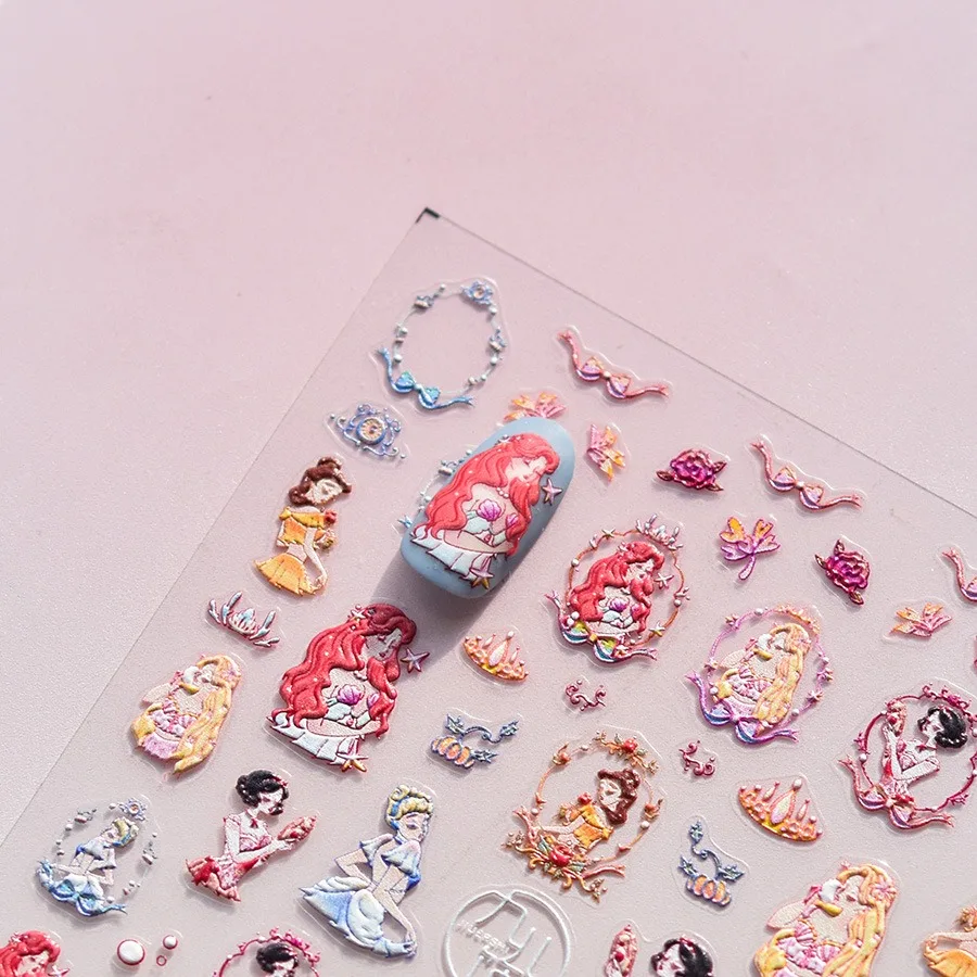 

1PCS Cartoon Disney Princess 5D Embossed Nail Sticker Press on Nails Cute Stitch Mickey Mouse Nail Art Sticker Nail Art Supplies