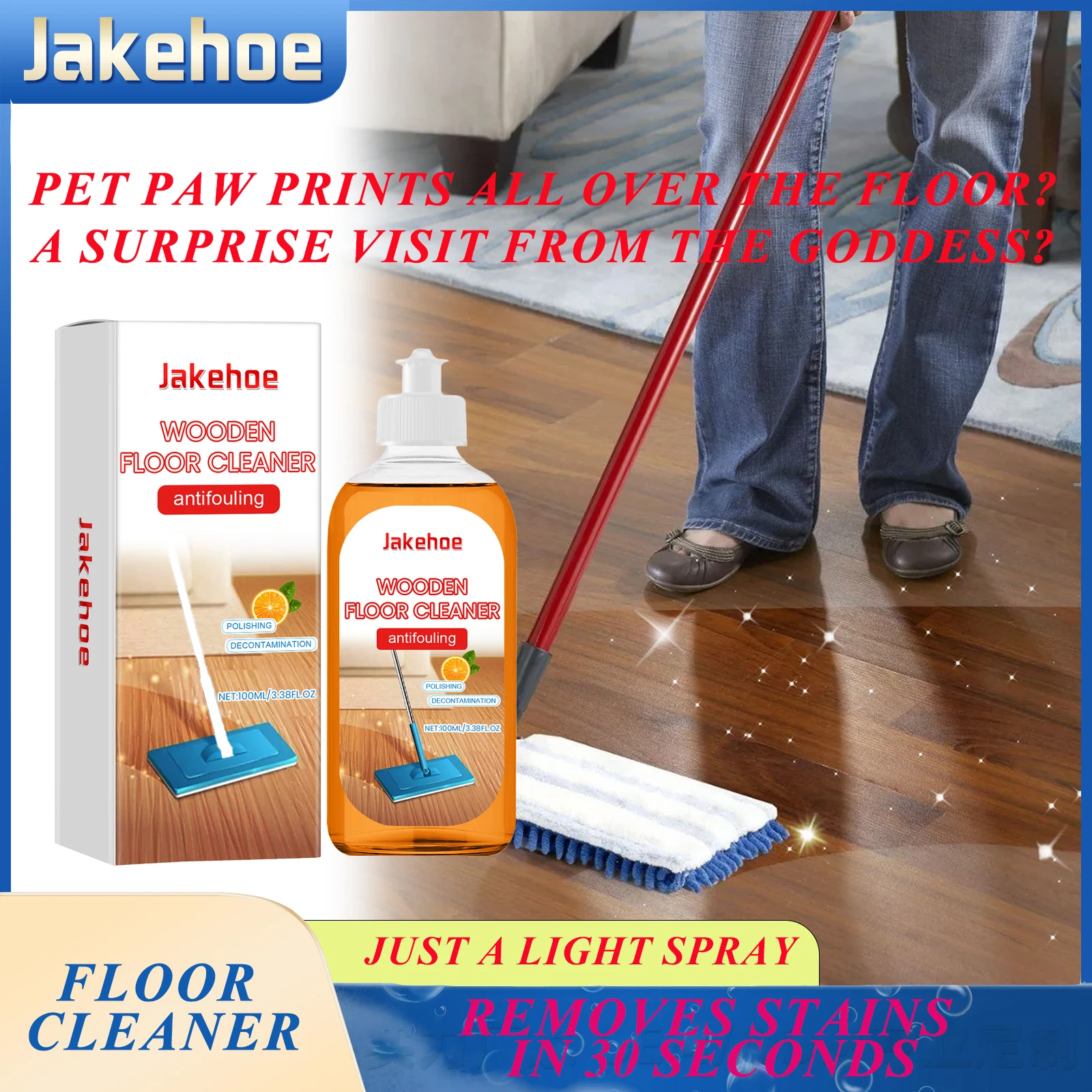 100ml Wood Floor Cleaner Polish Shine Concentrate Orange Scent Foam Removes Stains Safe Non Toxic Quick Drying for Laminate