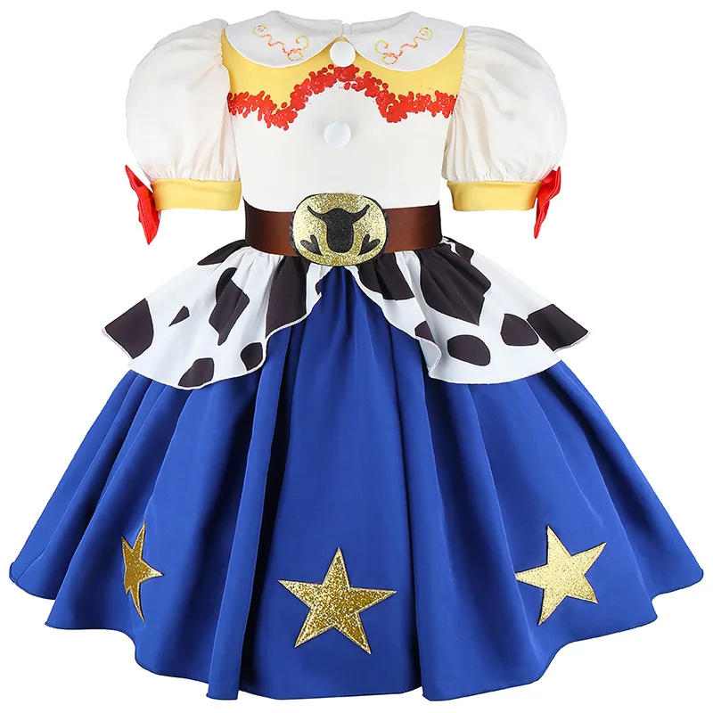 2026 Movie Cosplay Costume Kids Western Cowgirl Outfit Puff Sleeve 2-8Y Halloween Woody Dress Jessie Toy Party Role Play Apparel