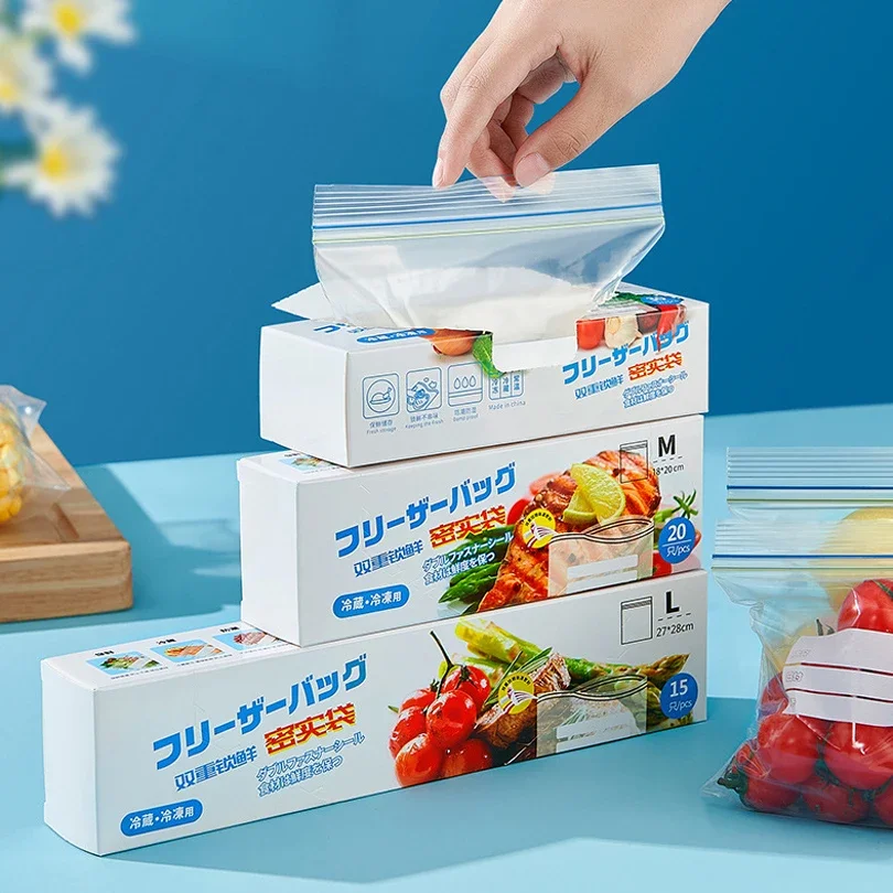 Bolsas de comida para el hogar selladas en caja, bolsas de almacenamiento refrigeradas para verduras
