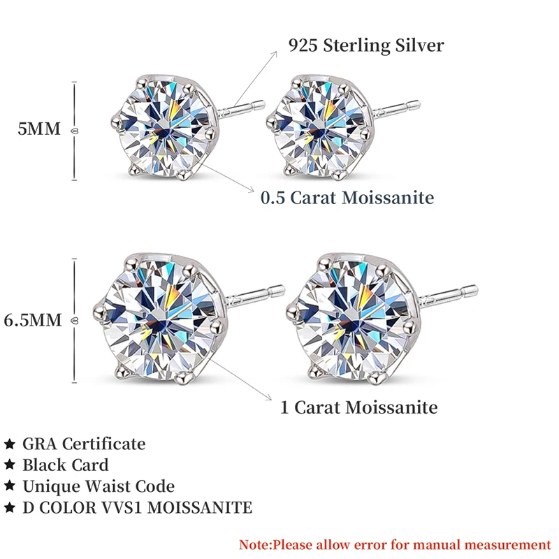 JoyceJelly 1/2/4CT VVS D Farbe Moissanit Russische Cut 8H8A Labor Diamant Stud Ohrringe Für Frauen S925 Sterling silber Edlen Schmuck – Detail 3