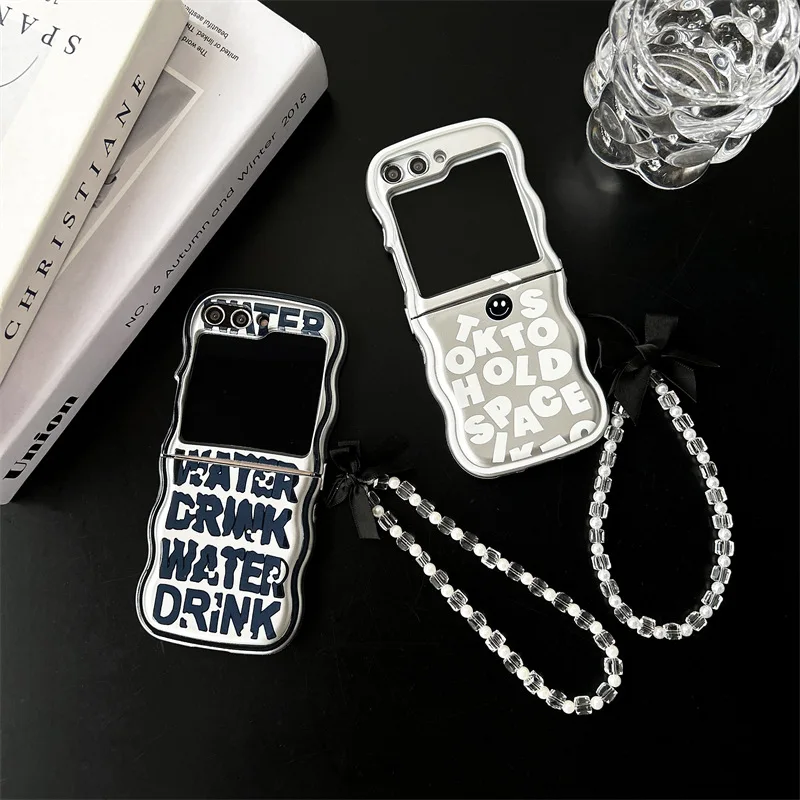 Minimalist Style Letters Sliver Phone Case for Samsung Galaxy ZFlip6 4 3 Hard Cover for ZFlip3 Zflip4 Zflip5 Solid Shell Bracket