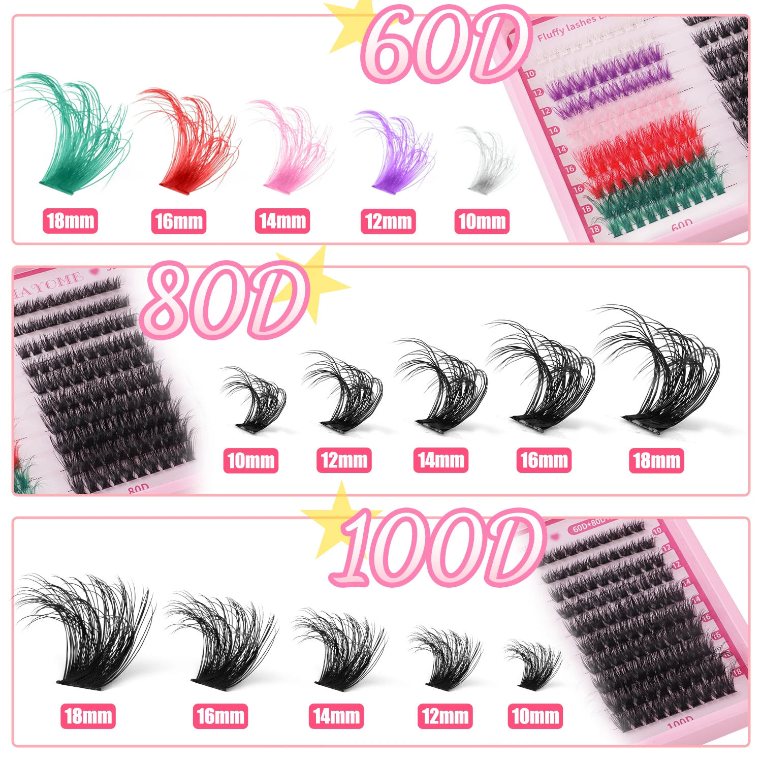 Eyelash Cluster Set Color Halloween 10-18mm Single Cluster False Eyelash 60D+80D+100D Hair Strap Eyelash Adhesive DIY Kit