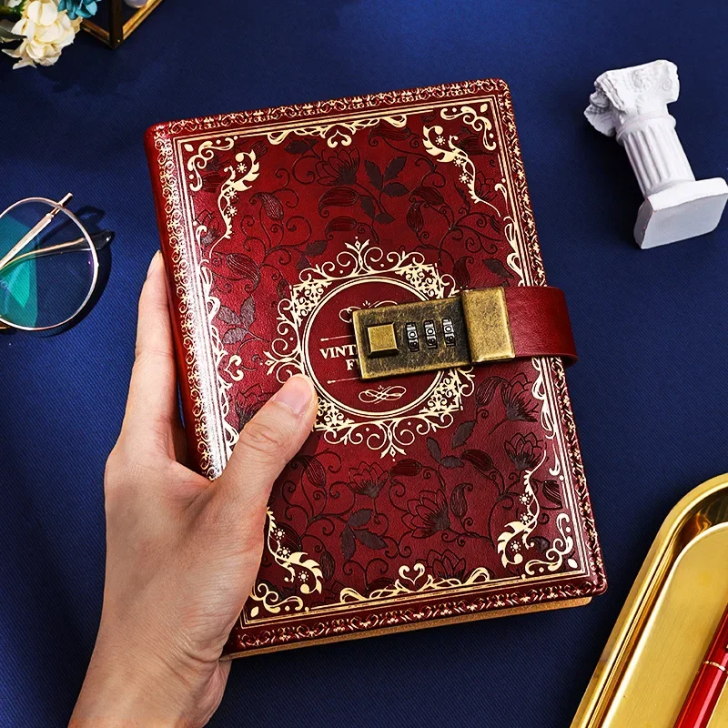 B6 Metal Vintage Password Book PU Leather Surface Stamping 3D Printing Student Writing Handbook Business Office Notebook