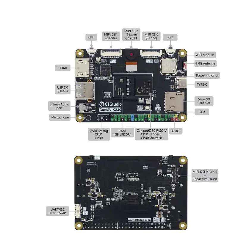 Комплект устройств CanMV K230 AI Dev: двухъядерный процессор RISC-V с камерой K210 для встроенных растворов Vision и Edge AI (Kendryte K230)