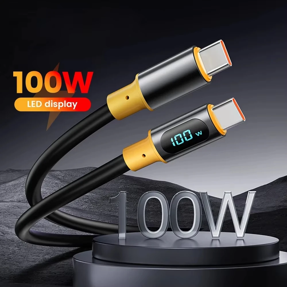 

1.2M 2M PD100W 5A USB C to Type C Cable For iPhone 15 Pro Max Samsung Xiaomi LED Display Fast Charging Charger Cord