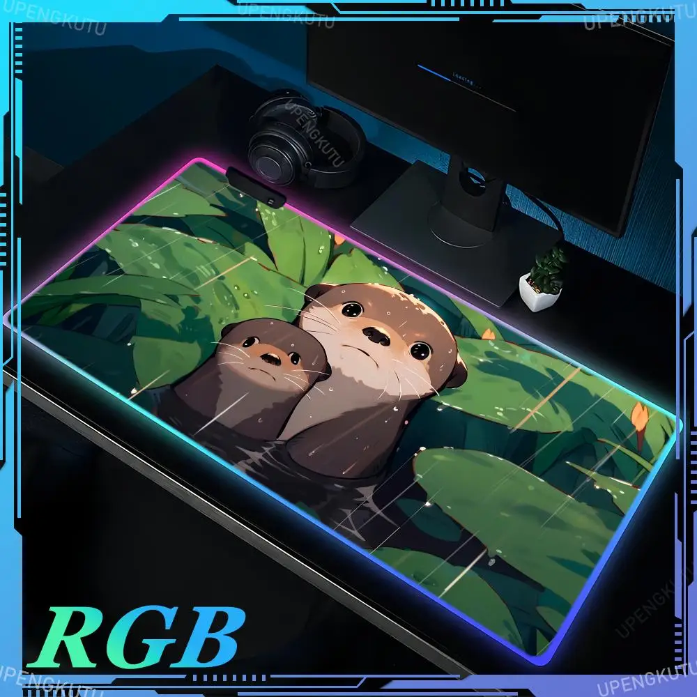 

RGB cute animal large gaming mousepad game accessories green plant computer game tablet keyboard pad rubber luminous mouse pad