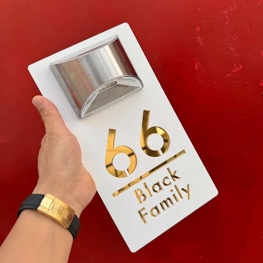 Imagem -06 - Acrílico Personalizado Led Solar House Sinal Placa Personalizada Moderna Porta Número Laser Corte Contemporânea Casa Placa Dropshipping