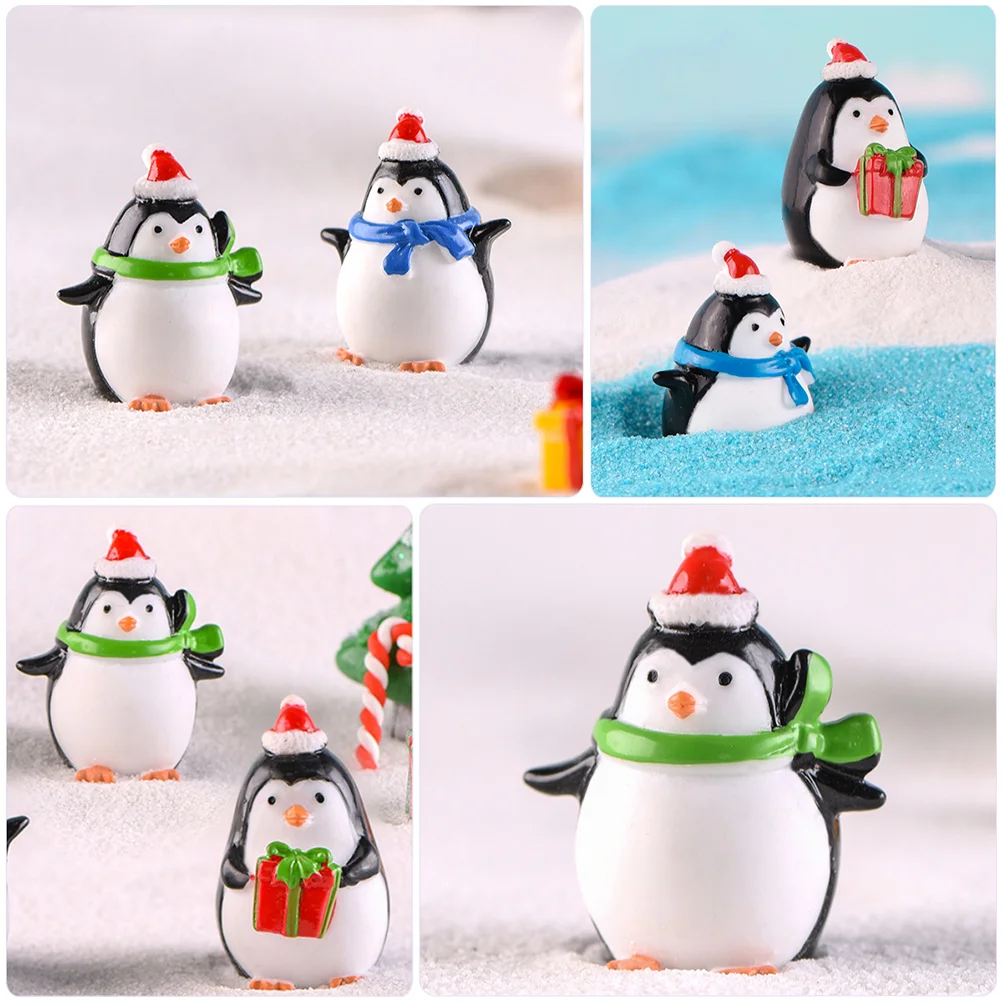 6 Pcs Dining Table Christmas Penguin Ornaments Home Decor Mini Tree Resin Crafts