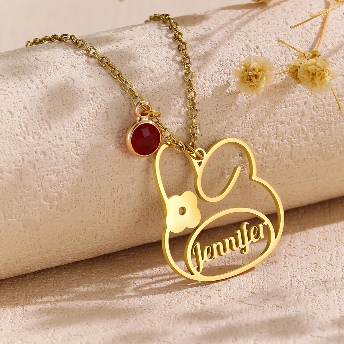 Ожерелье из нержавеющей стали с индивидуальными именами, подвеска с милым кроликом, персонализированные украшения для женщин, подарок на день Святого Валентина