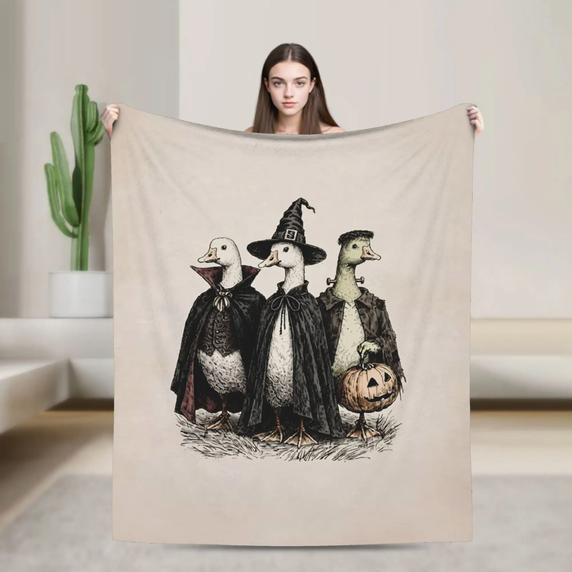 Halloween Goose Duck Flannel Blankets Witch Cute Creative Throw Blankets for Home 200x150cm Bedspreads