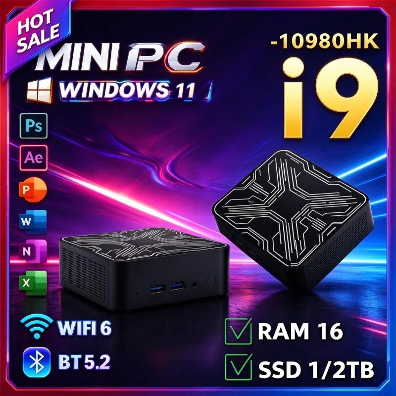 Portable High Speed Mini PC Intel I9 10980HK Windows11 16GB RAM 1TB SSD WiFi6 BT5.2 Desktop Computer For Gaming Work
