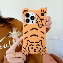 Cute Cartoon 3D Tiger Silicone Phone Case For iPhone 13 12 11 Pro XS Max X XR 6 7 8 Plus Silicone Shockproof Black Cover Funda