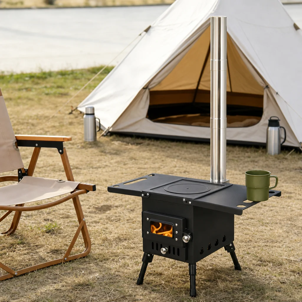 Portable Foldable Camping Wood Stove, 2-in-1 BBQ Cooking Stove, Multifunctional Outdoor Fire Pit for BBQ, Cooking & Warming
