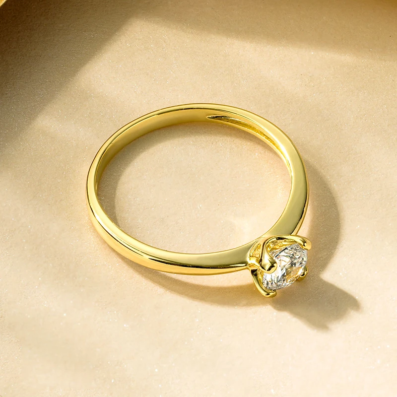Rrjzz Runder Solitär-Moissanit-Diamant-Verlobungsring in Silber- und Goldfarbe, Zeitlose Eheringe für Frauen, Leichterer Schmuck – Detail 7