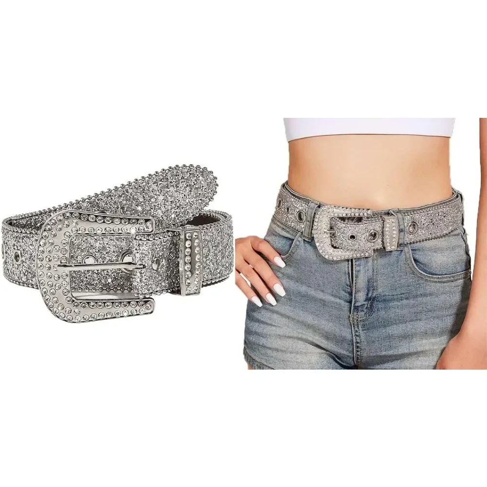 Glitter Western Cowboy Style Rhinestone Belt Luxury Bling Bling Diamond Crystal Studded Belts for Jeans Pants Dress