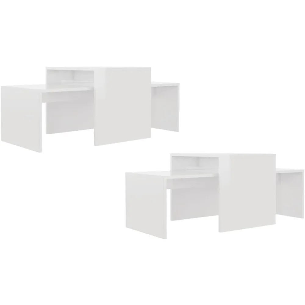 Modern Living Room Coffee Table Set, High Gloss White Accent Furniture with Nesting Side Tables for Sofa Area