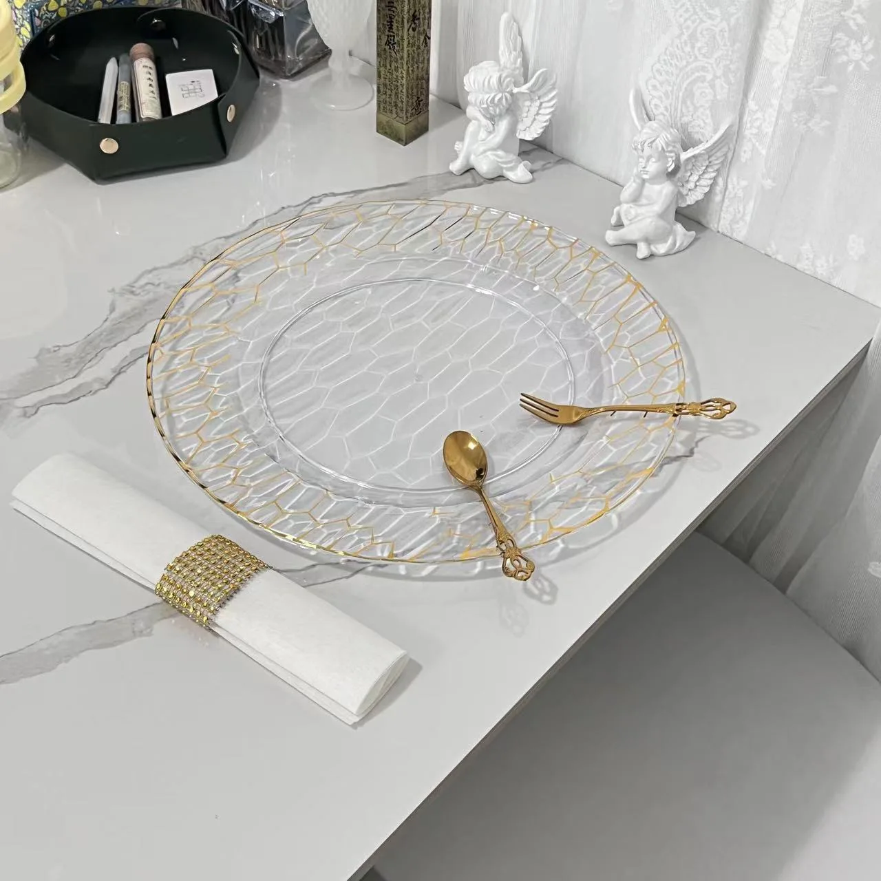 Charge Plate 13 Inch Gold Wedding Charge Plates Round Metal Table Decorative Plate Chargers for Wedding Event Party Supplies
