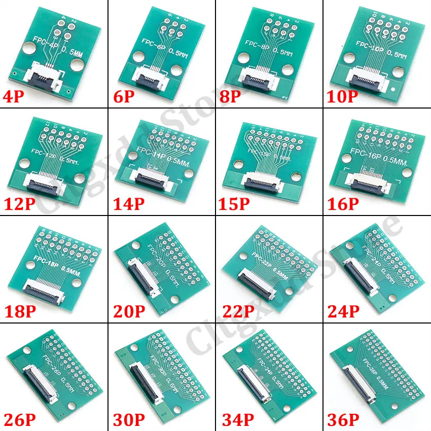 4P/6P/8P/10P/12P/14P/15P/16P/18P/20P/22P/24P/26P/30P/34P/80P FPC/FFC Flexible Cable Adapter Board 0.5mm SMT To 2.54mm Connector