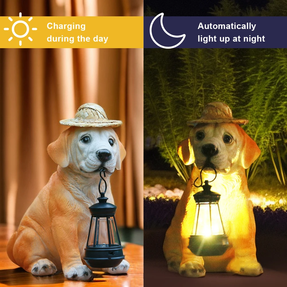 Solar Simulation Dog Light Outdoor Waterproof Resin Dog Statues Led Night Lights For Pathway Yard Garden Patio Balcony Decor