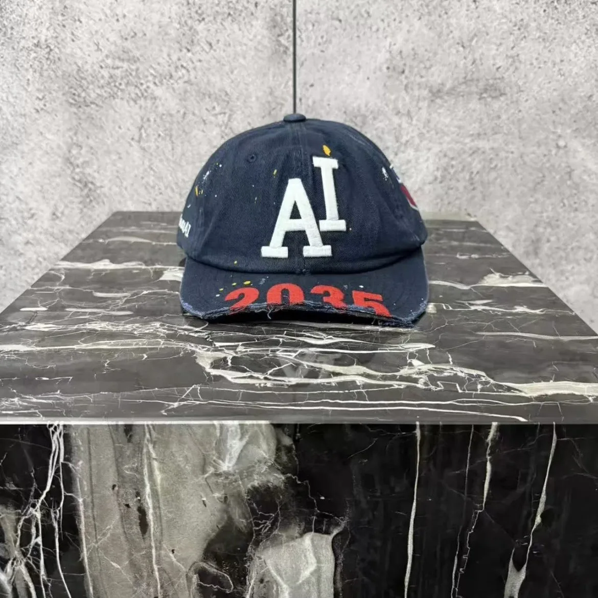 PROJECT G/R Broken Ink Embroidery Splashing AI Slogan Bseball Cap Men Women Sun Hat Four Seasons Sports Peaked Cap Adjustable