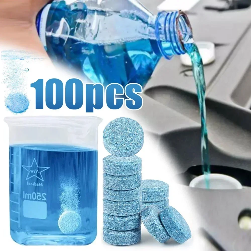 2/100pcs Car Windshield Washer Fluid Concentrated Tablets Solid Effervescent Wiper Tablet for Car Room Window Glass Cleaning