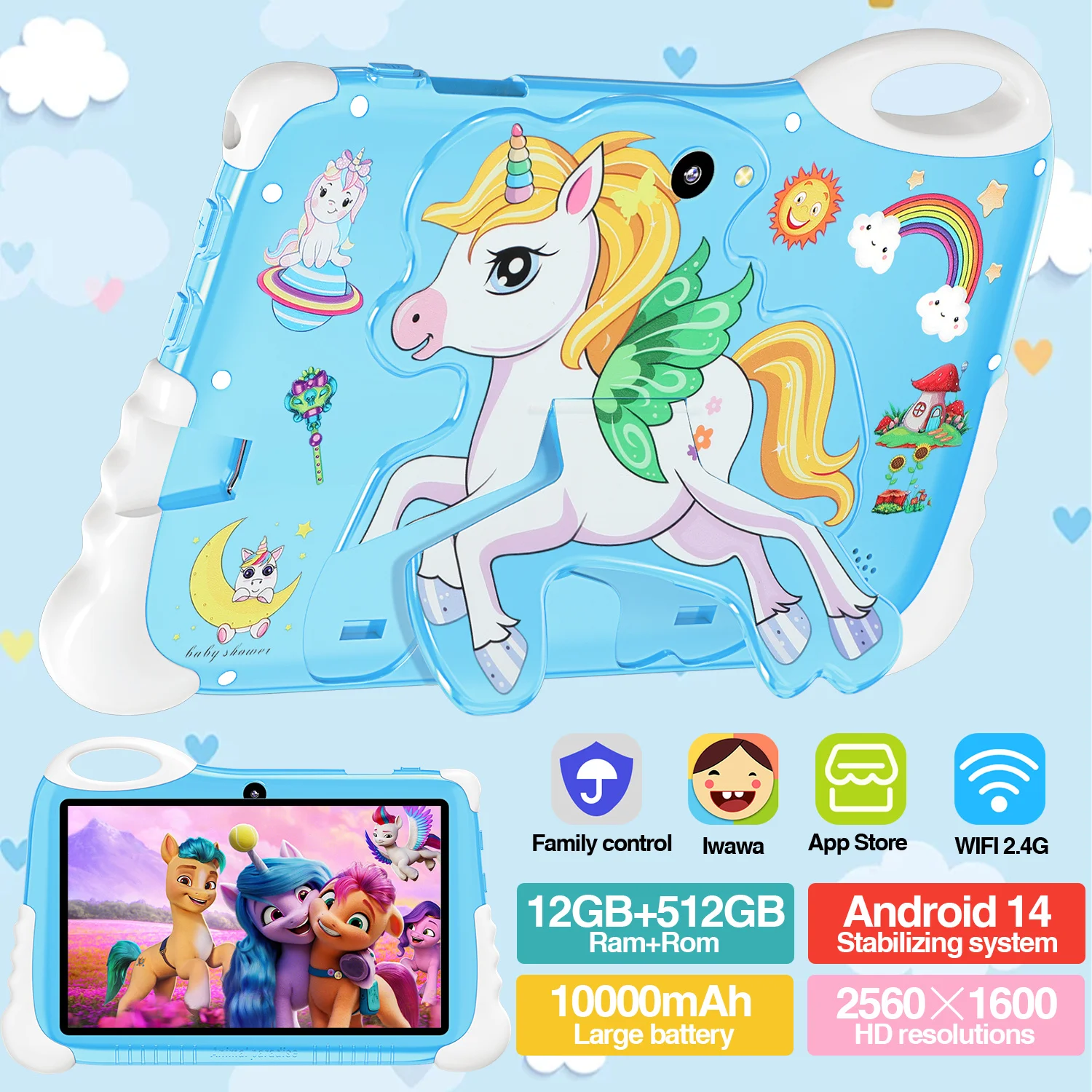 Kids Learning Tablet Android 1410.1 inch HD Dual Camera Wifi Kids Software Installation Puzzle Enlightenment Tablet Gift Choice