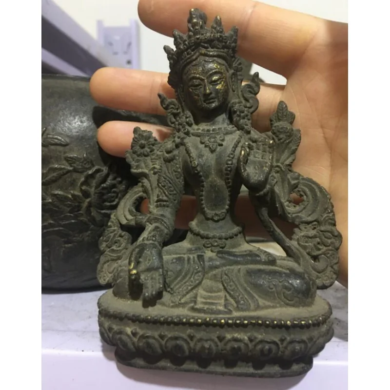 15.5cm Tibetan Buddhism Bronze Copper 7 Eyes White Tara GuanYin Bodhisattva Statue