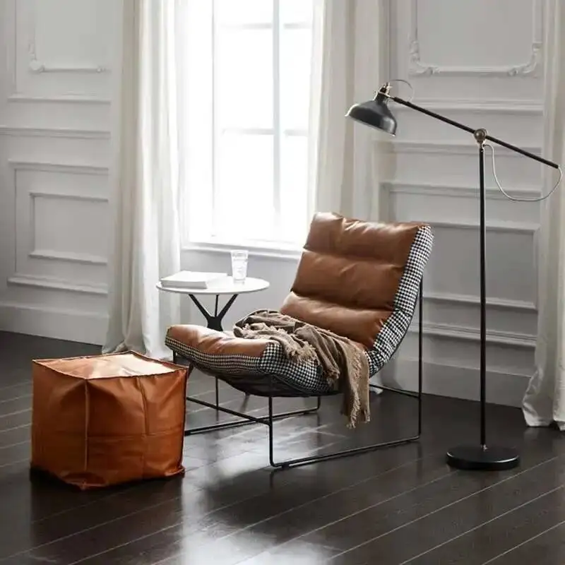

Foldable Living Room Chairs Ergonomic European Reclinable Modern Comfortable Sitting Room Chair Armless Metal Sillones Furniture