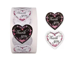 50-500pcs Flower Thank You Business Sticker Roll Label for Wedding Gift Card Box Envelope Sealing Tab Home Made Wrapping Supply