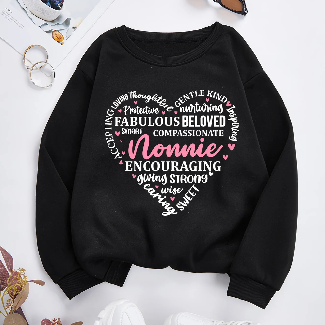 Nonnie Simply Style Women Sweatshirt Letter Print Loose Round Neck Sports Pullover Tops For Autumn