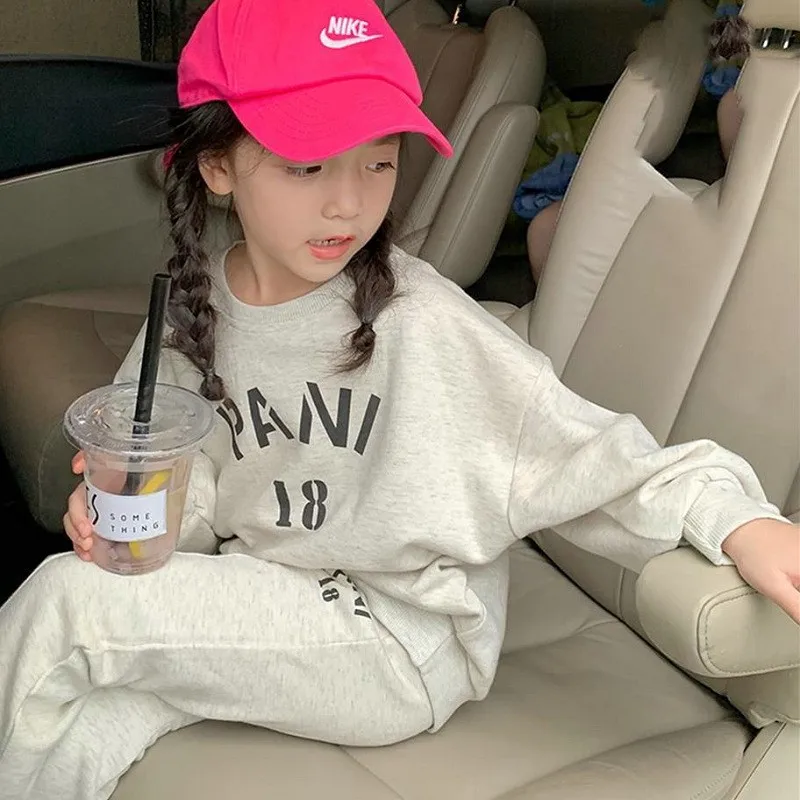 2026 Spring Autumn Baby and Girls Cotton Alphabet Sweatshirt+Slit Flared Pant Set School Kids 2PCS Tracksuit Children Outfit