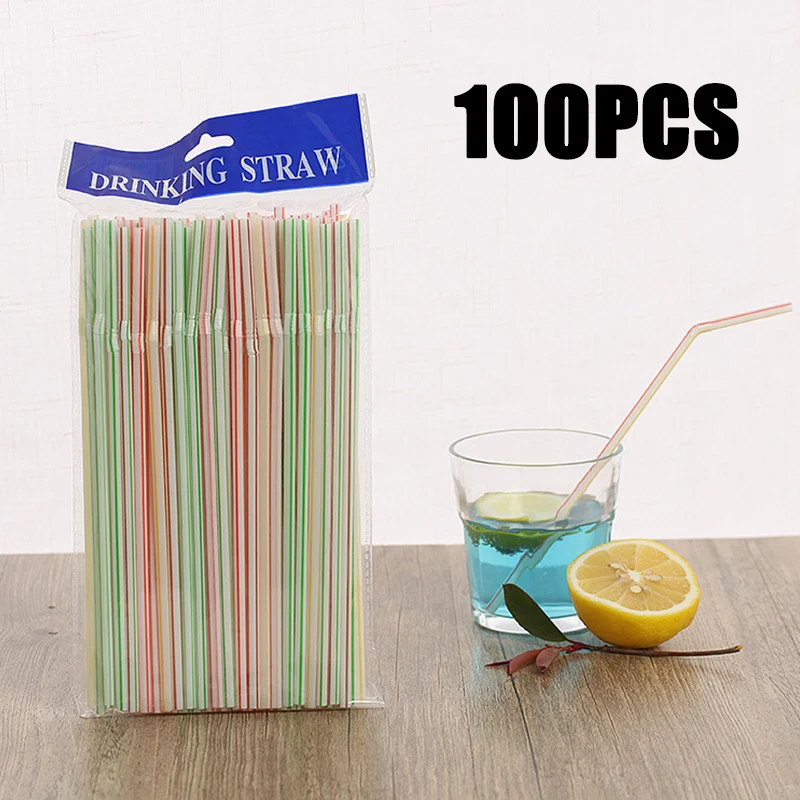 100Pcs Colorful Bendable Straw Drinking Kunststof Straw for Milk Tea Bar Party Rietjes Drinking Wedding Kitchen Beverage Straws