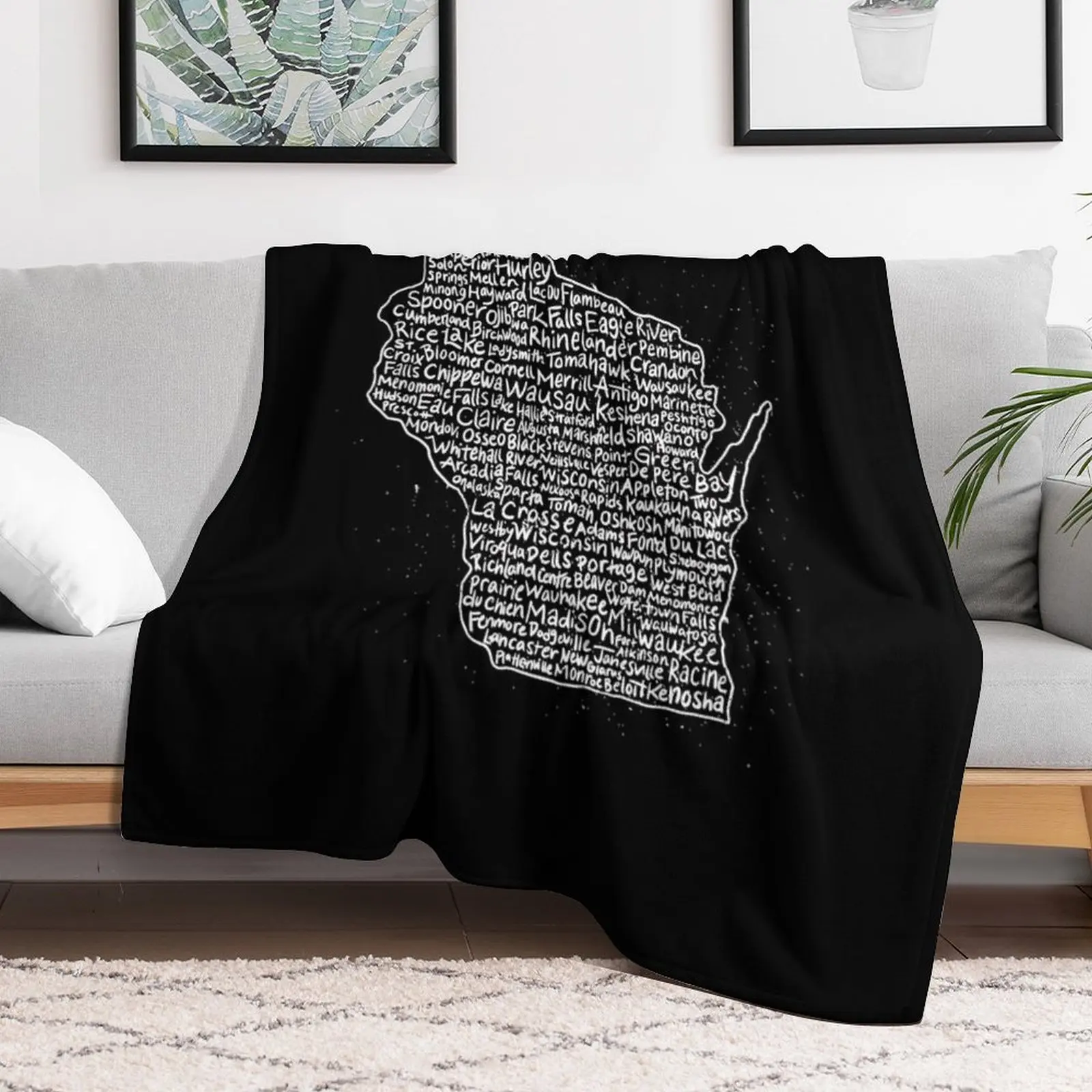 Wisconsin Handwritten Map of State & Cities Throw Blanket Hair For Sofa Thin Blankets