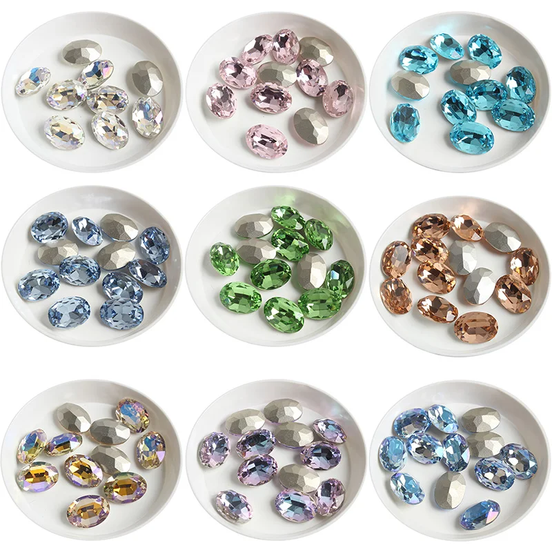 High Quality K9 Oval Glass Pointed Bottom 10x14MM Nail Art Rhinestone Crystal 3D DIY Manicure Decoration Accessories